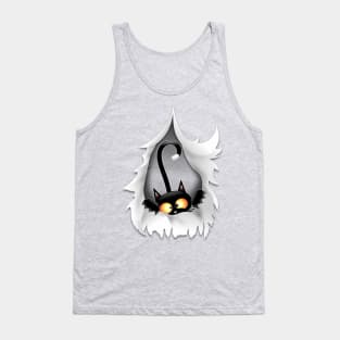 Fun Cat Cartoon in ripped fabric Hole Tank Top